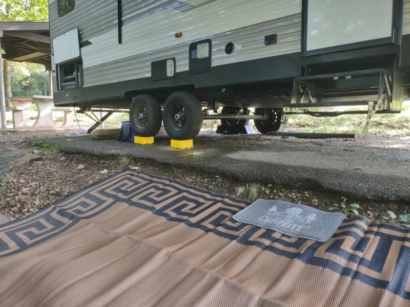 leveled trailer at campsite