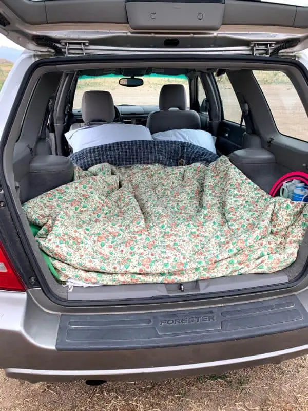 
Make Shift Bed And Pillows At The Back Of Car