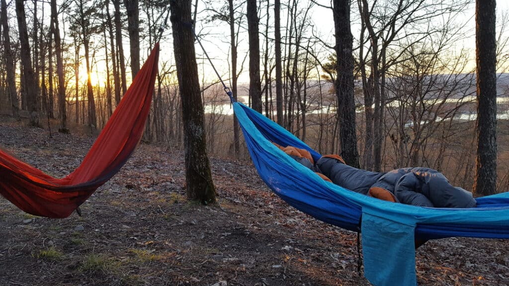Two Hammocks One red And One Blue